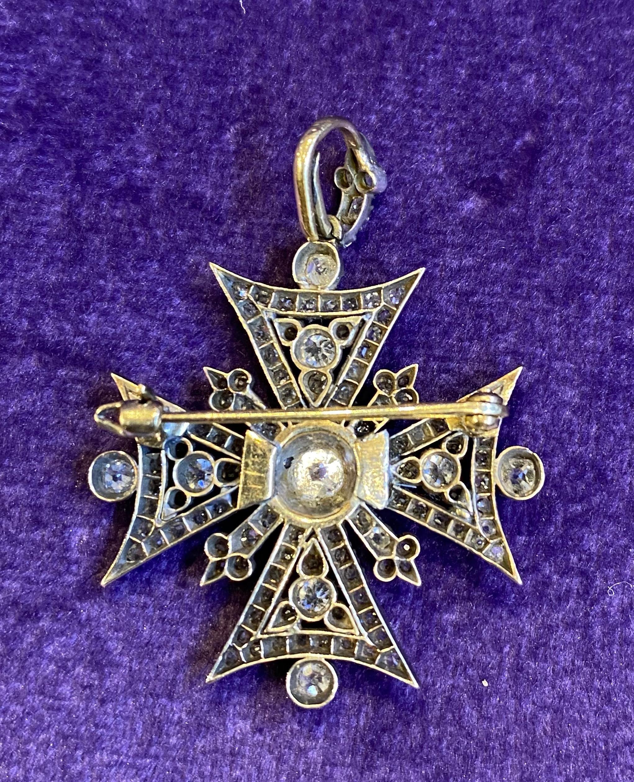Early Victorian Diamond Maltese Cross Brooch In Excellent Condition In New York, NY