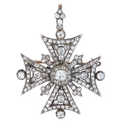 Antique Early Victorian Diamond Maltese Cross Brooch