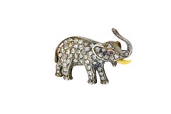 Early Victorian Diamond Ruby Silver-Topped Gold Elephant Pin
