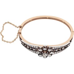 Early Victorian Diamond Yellow Gold and Silver Bangle Bracelet