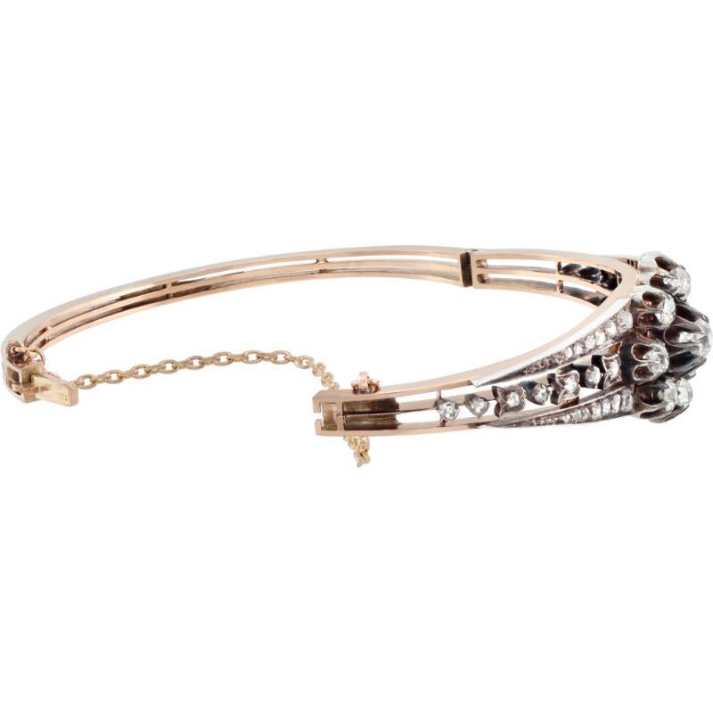 Women's Early Victorian Diamond Yellow Gold and Silver Bangle Bracelet For Sale
