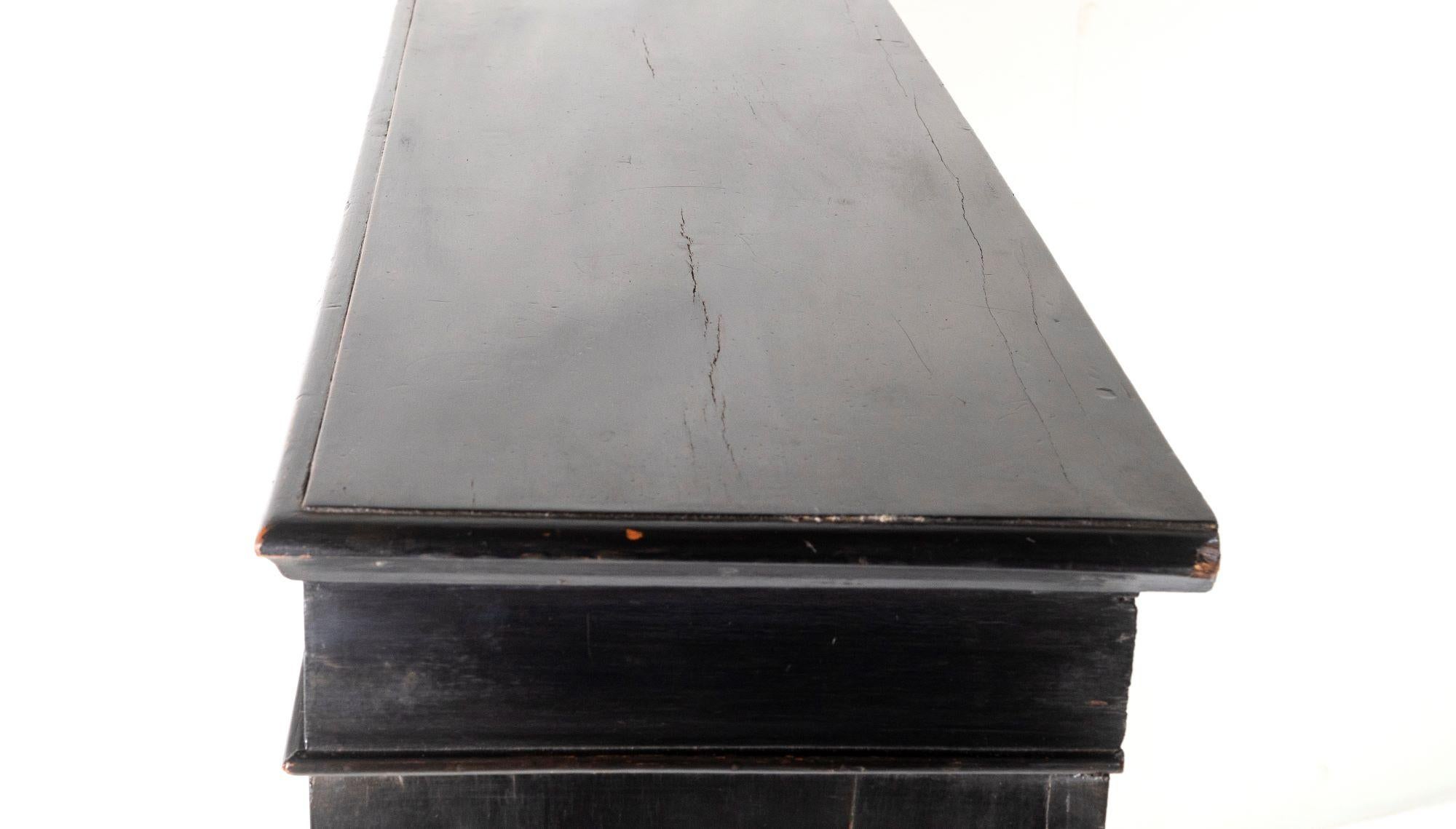 Early Victorian Ebonised Inlay Pier Cabinet Glazed Bookcase Velvet Lined For Sale 1