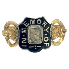 Early Victorian Enamel Glazed Locket Front Mourning 18 Carat Gold Ring