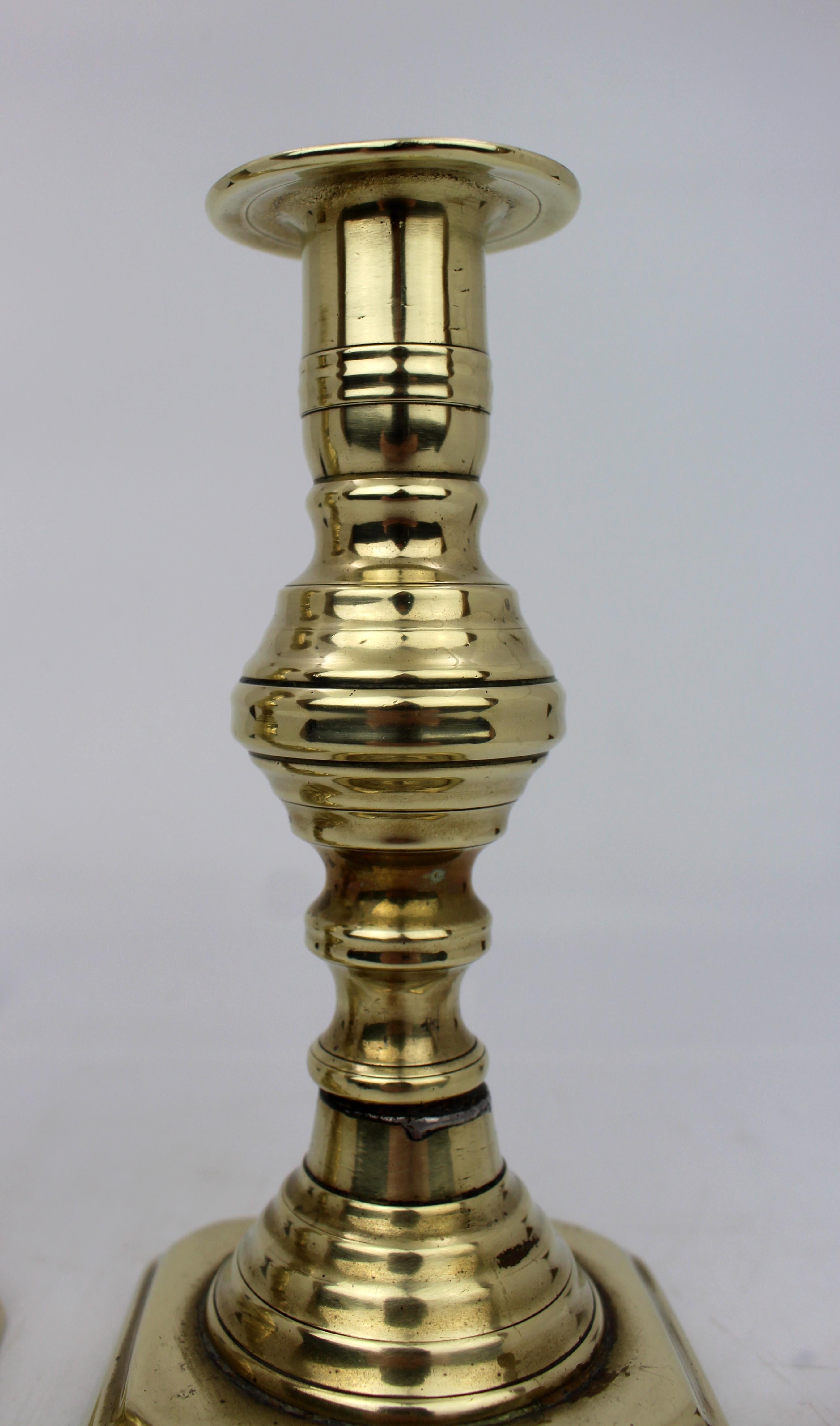 19th Century Early Victorian English Brass Candlesticks, circa 1840 For Sale
