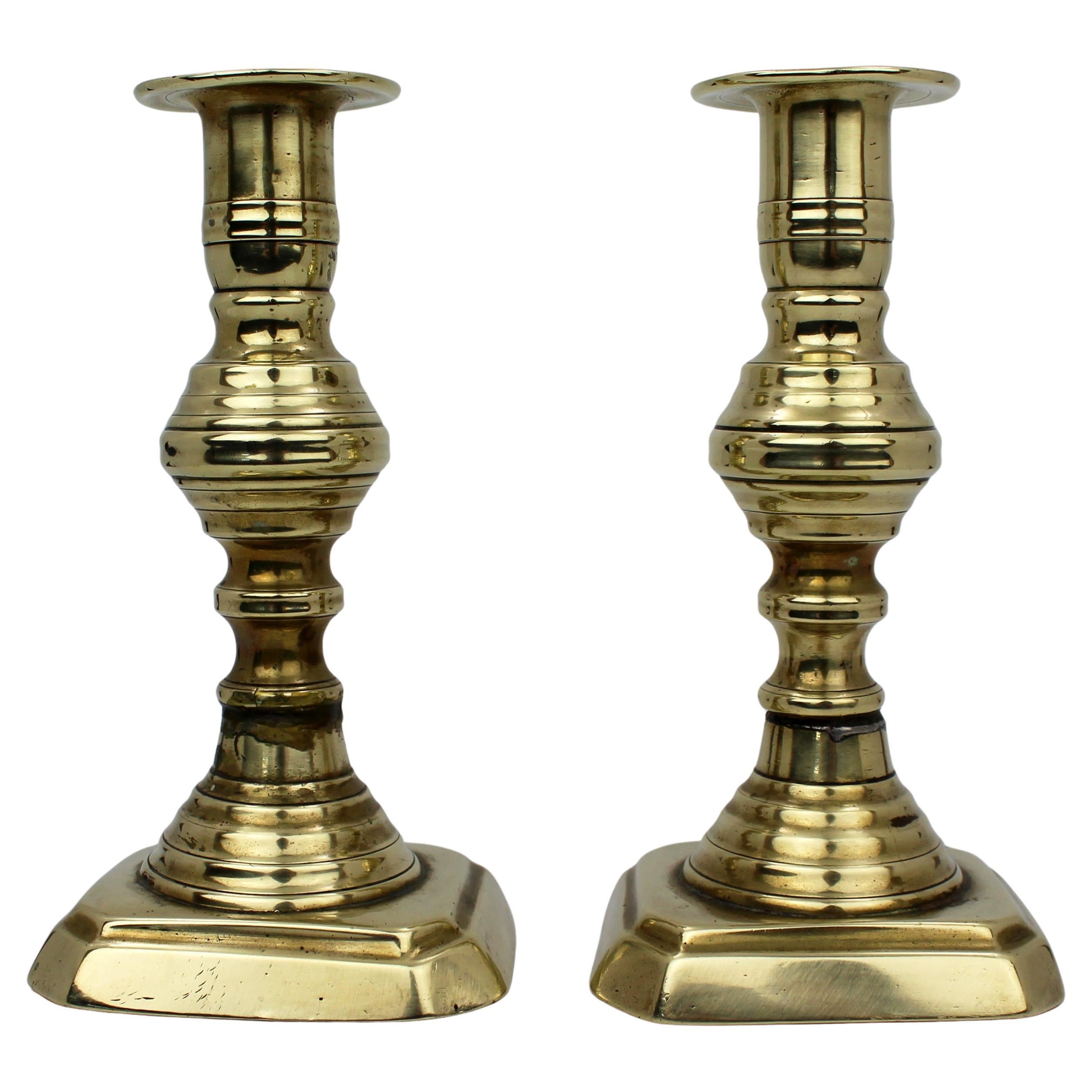 Early Victorian English Brass Candlesticks, circa 1840 For Sale