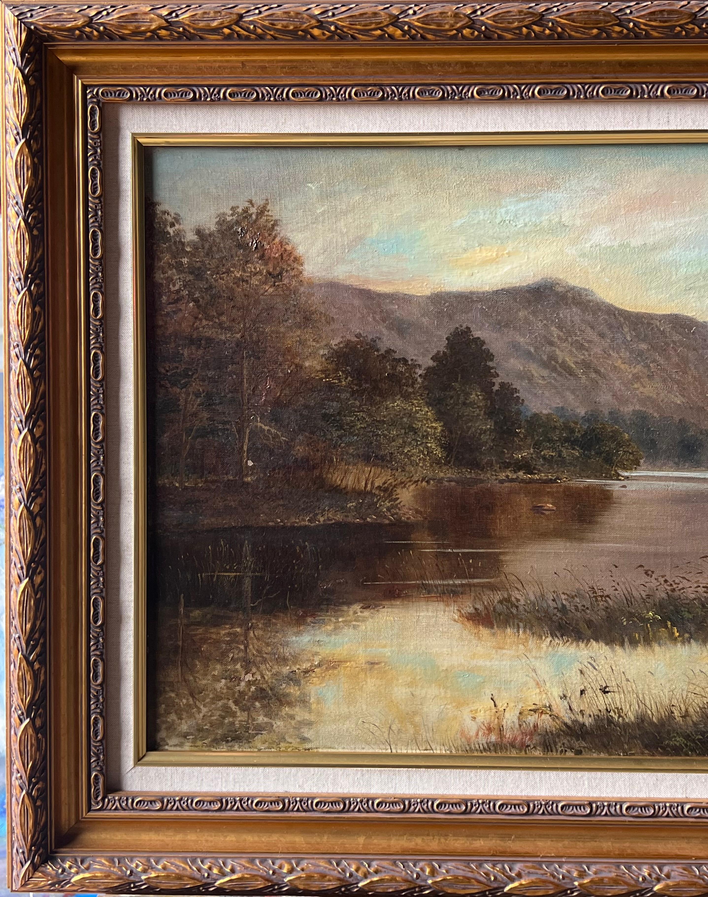 Ancienne peinture à l'huile anglaise du 19ème siècle Rydal Water Lake District Landscape en vente 5