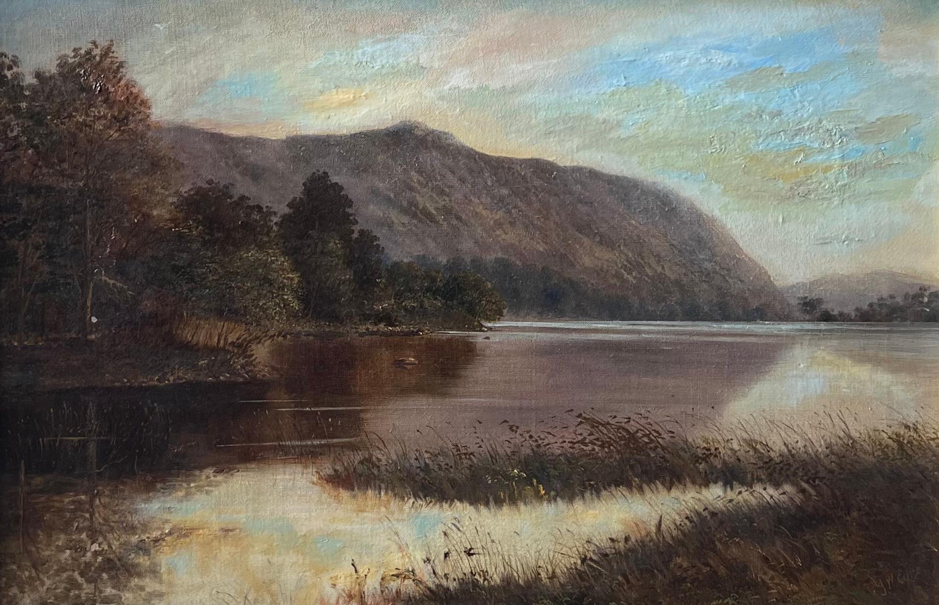 Ancienne peinture à l'huile anglaise du 19ème siècle Rydal Water Lake District Landscape - Painting de Early Victorian English