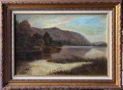 Antique 19th Century English Oil Painting Rydal Water Lake District Landscape