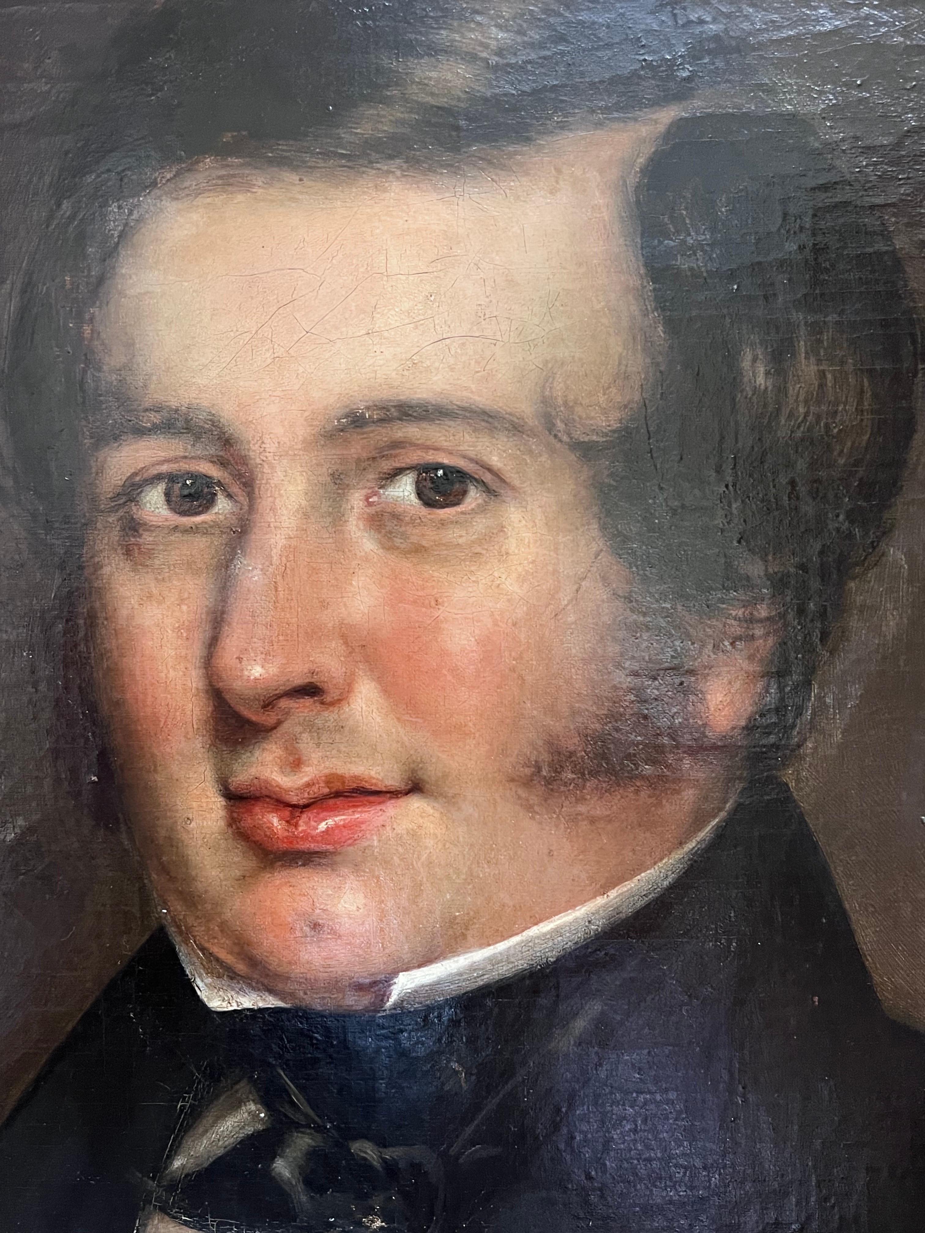 Ritratto inglese molto grande del 1840 di un gentiluomo di campagna che tiene in mano un giornale del Times in vendita 4