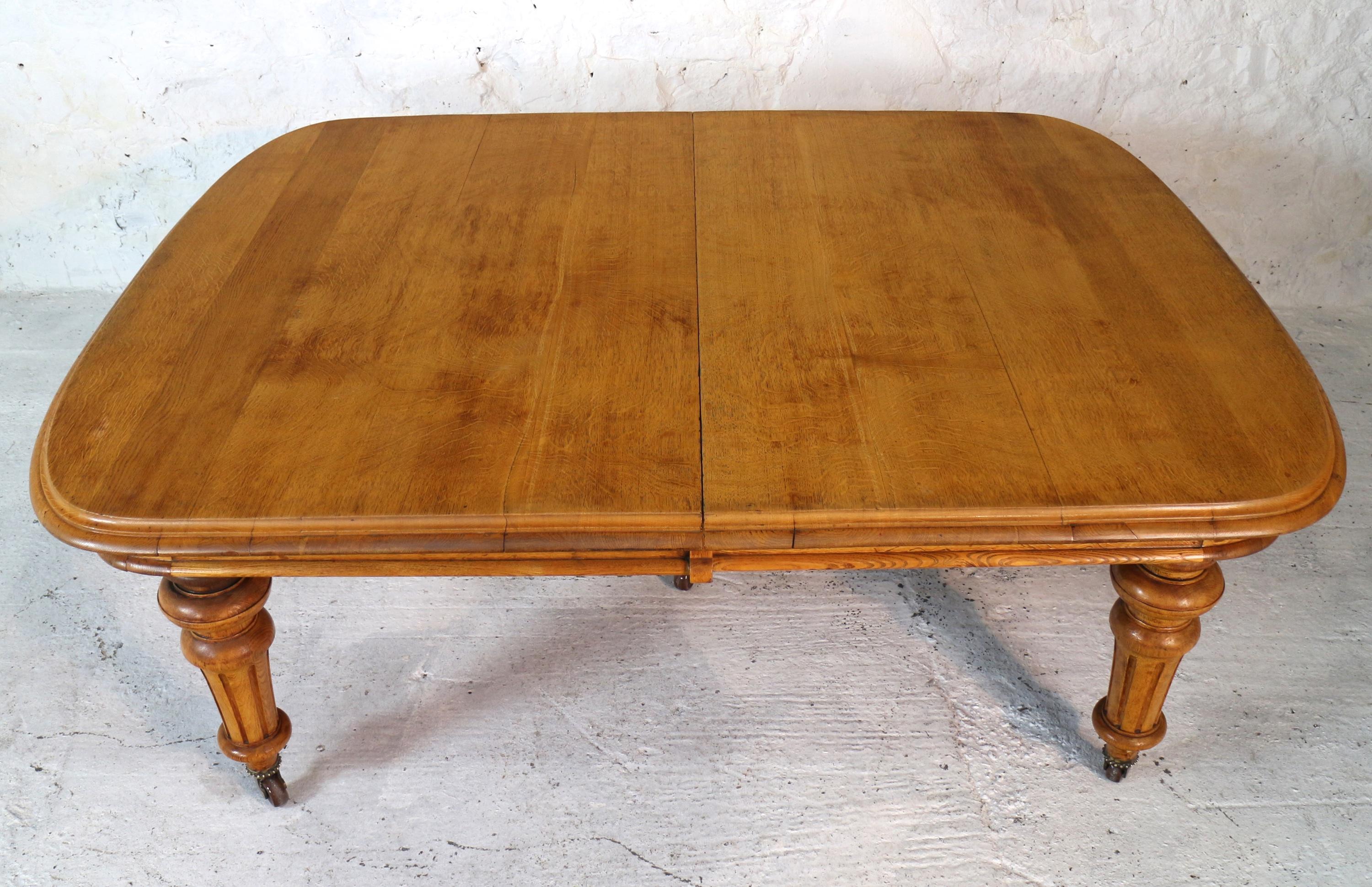 Early Victorian Extra Wide Oak Dining Table and Six Leaves, Seats 18 For Sale 9