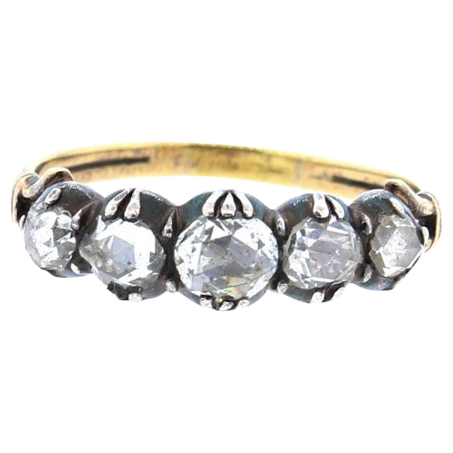 Early Victorian Five-Stone Rose Cut Diamond Ring