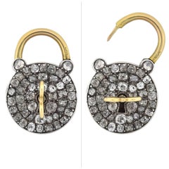 Early Victorian French 2.00 Total Carat Diamond Padlock and Key Pendant