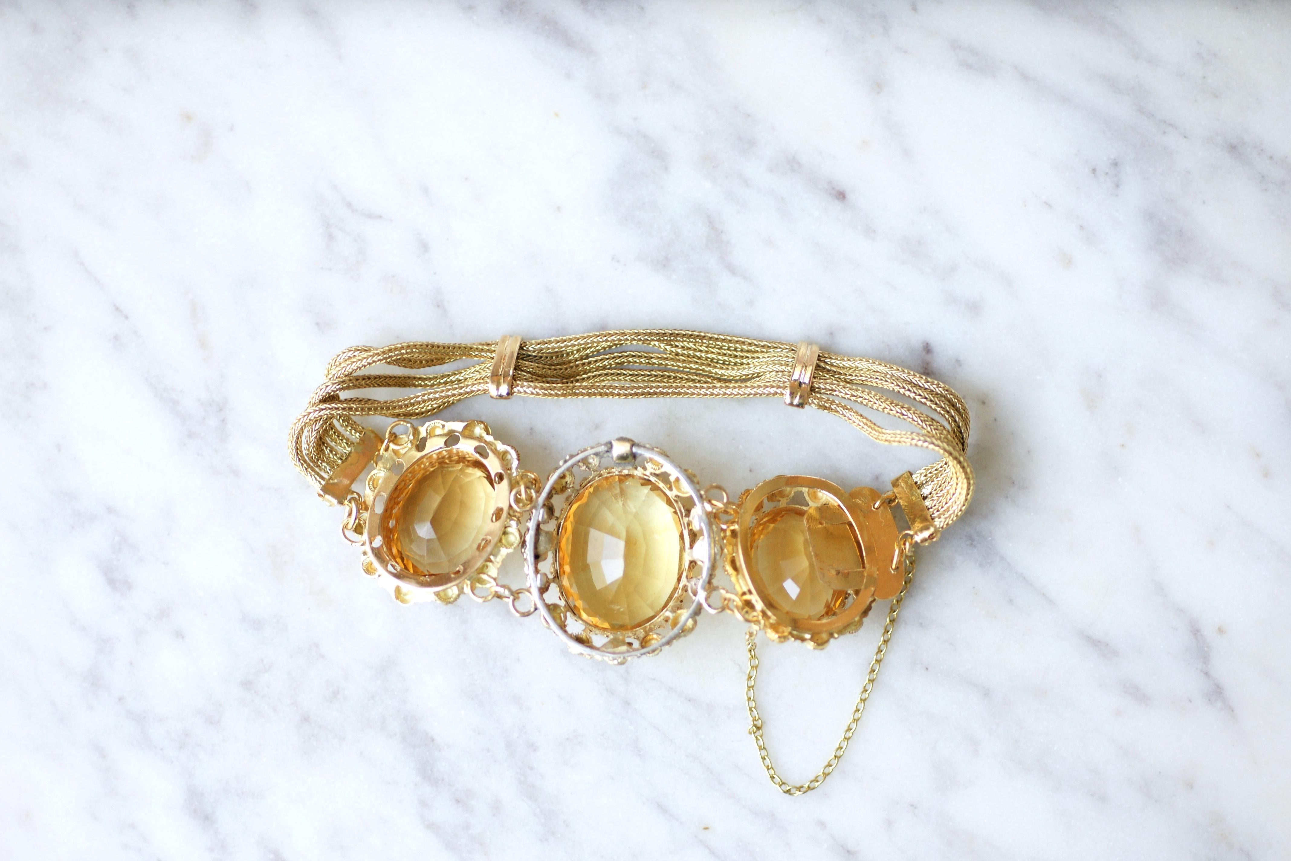 Early Victorian French Gold Large Citrine Bracelet For Sale 2