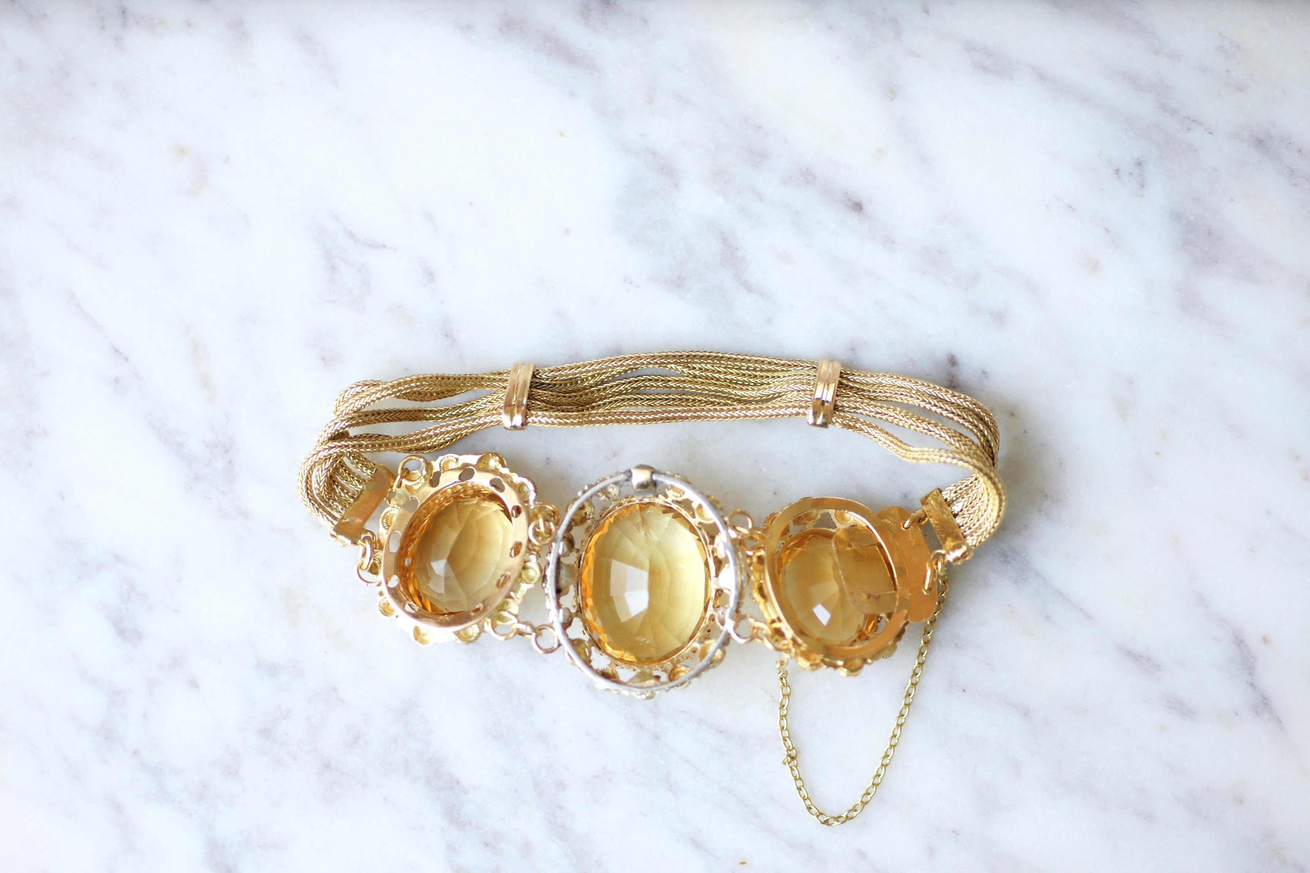 Oval Cut Early Victorian French Gold Large Citrine Bracelet For Sale