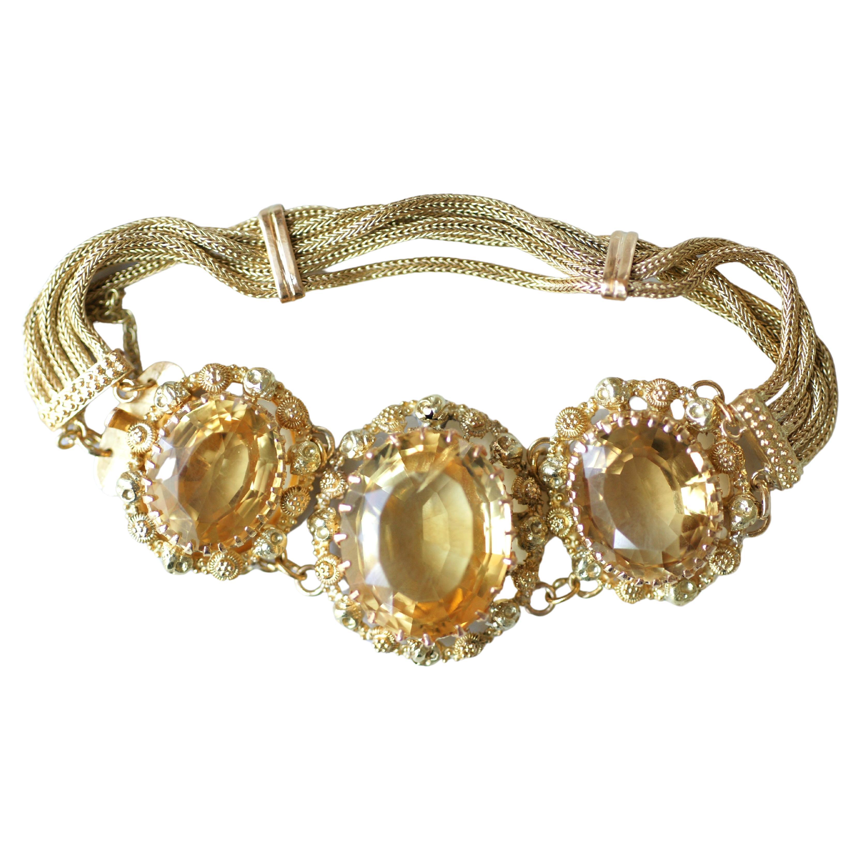 Early Victorian French Gold Large Citrine Bracelet For Sale