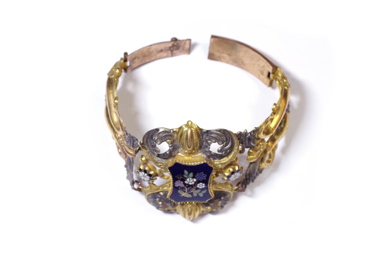 Early Victorian French Pinchbeck Bracelet Multicolored Gilded Metal For