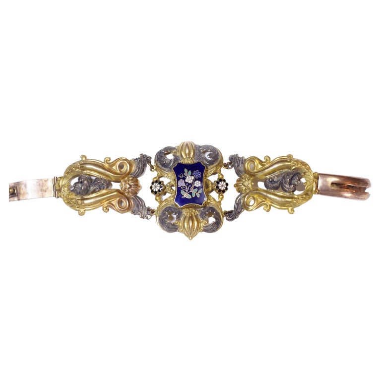 Early Victorian French Pinchbeck Bracelet Multicolored Gilded Metal For
