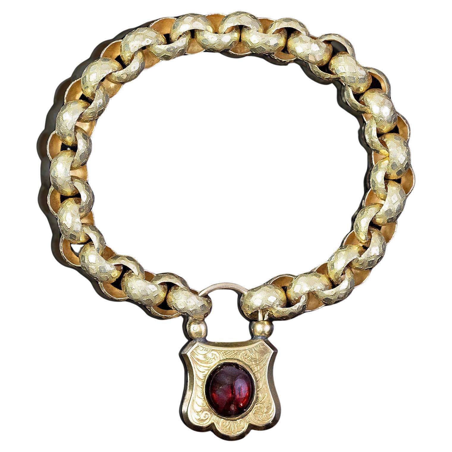Early Victorian Garnet Set Padlock Bracelet Circa 1840s For Sale