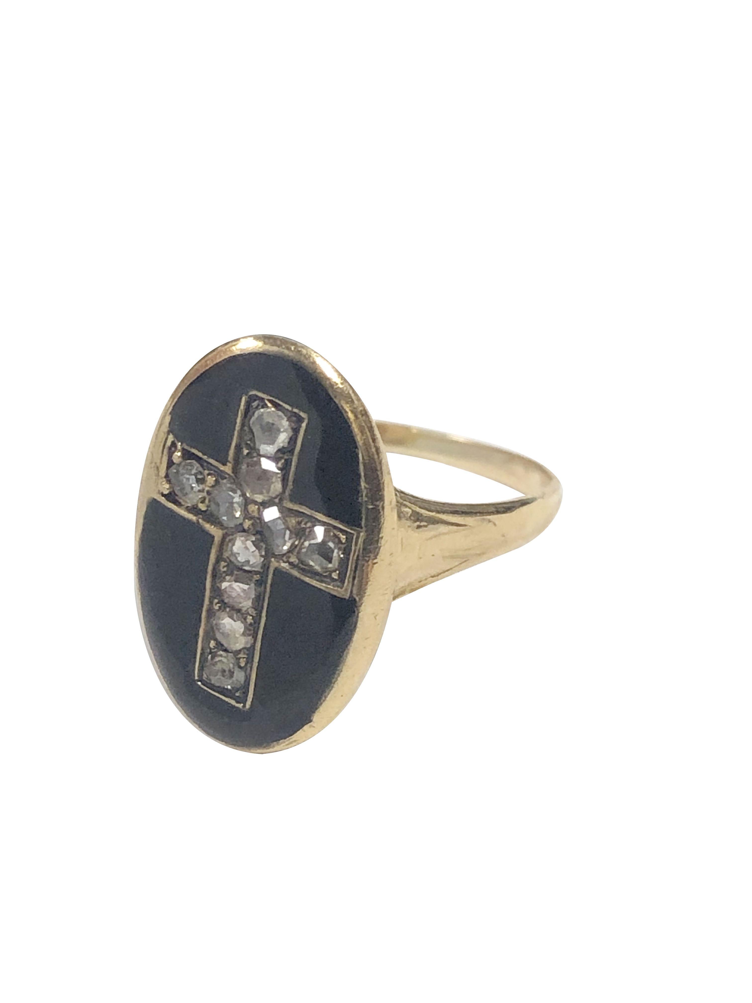 Early Victorian Gold Diamond and Enamel Mourning Memorial Ring In Good Condition In Chicago, IL