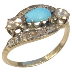 Antique Early Victorian Gold Diamond and Turquoise Ring