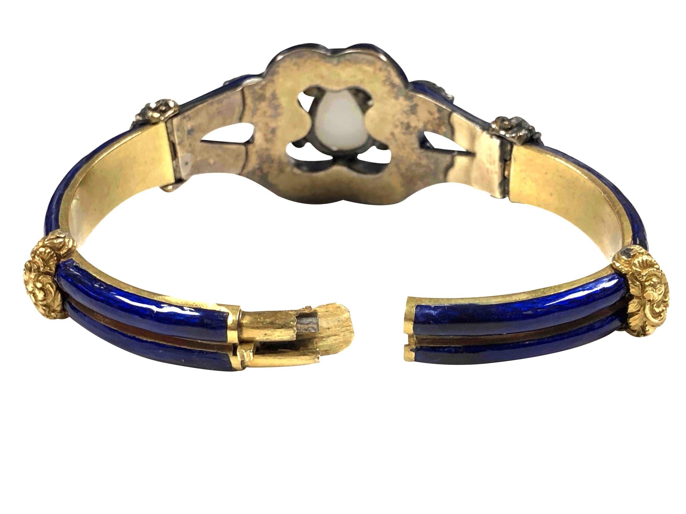 Early Victorian Gold Enamel Diamond and Opal Bangle Bracelet 1