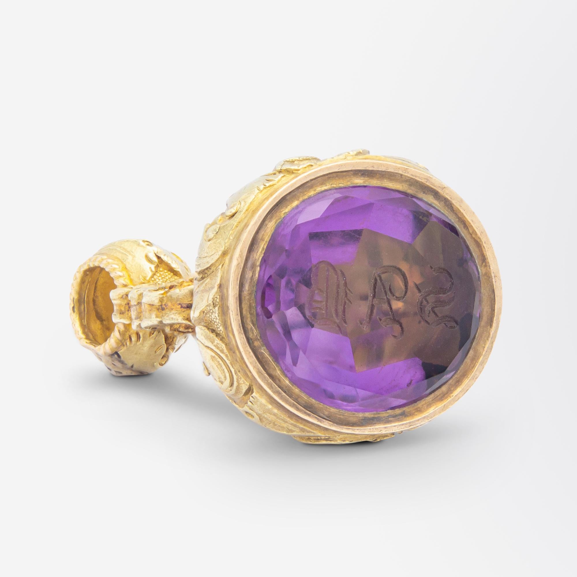Early Victorian, Gold Filled & Amethyst Intaglio Fob In Good Condition For Sale In Brisbane City, QLD