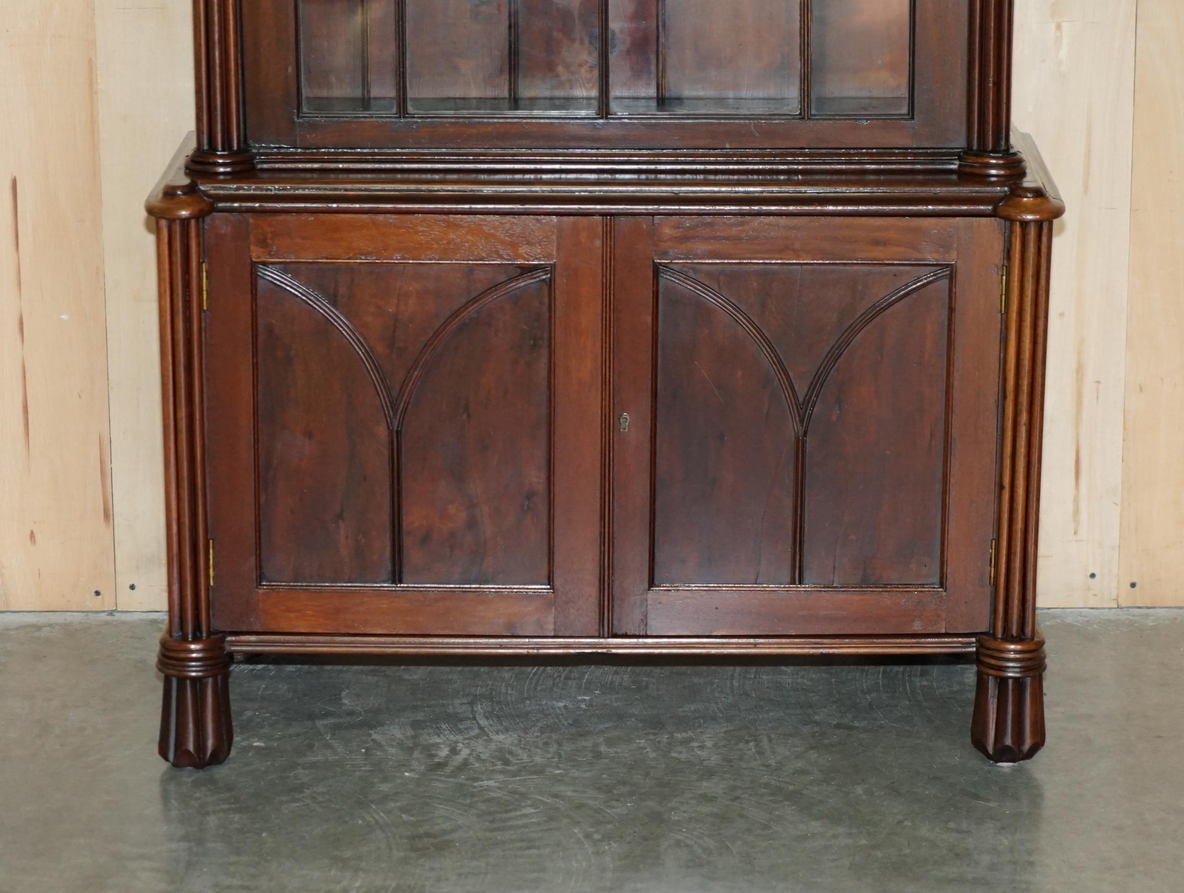 Gothic Revival EARLY VICTORIAN GOTHiC REVIVAL ASTRAL GLAZED LIBRARY BOOKCASE WITH STEEPLE GLASS For Sale