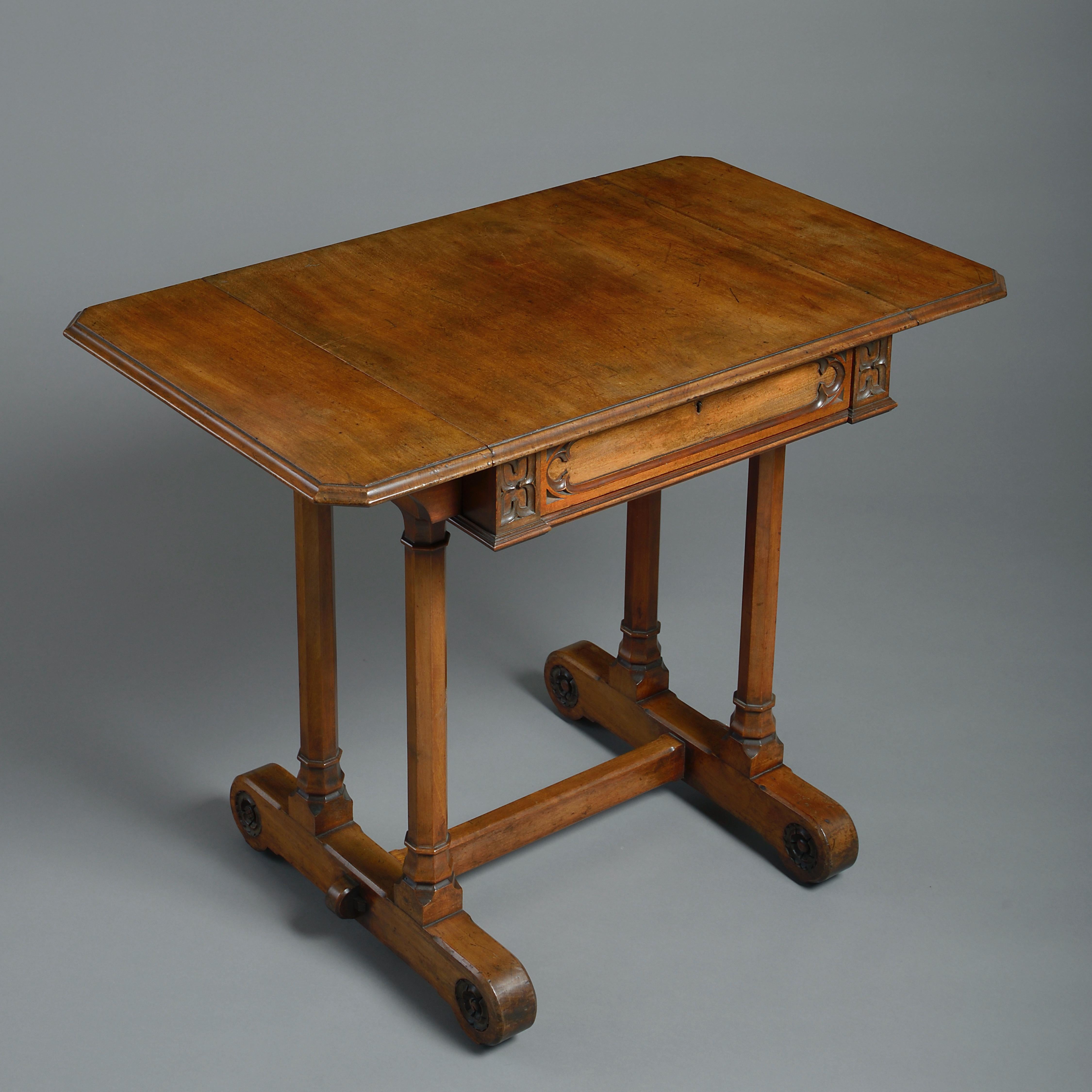 19th Century Early Victorian Gothic Walnut Pembroke Table For Sale