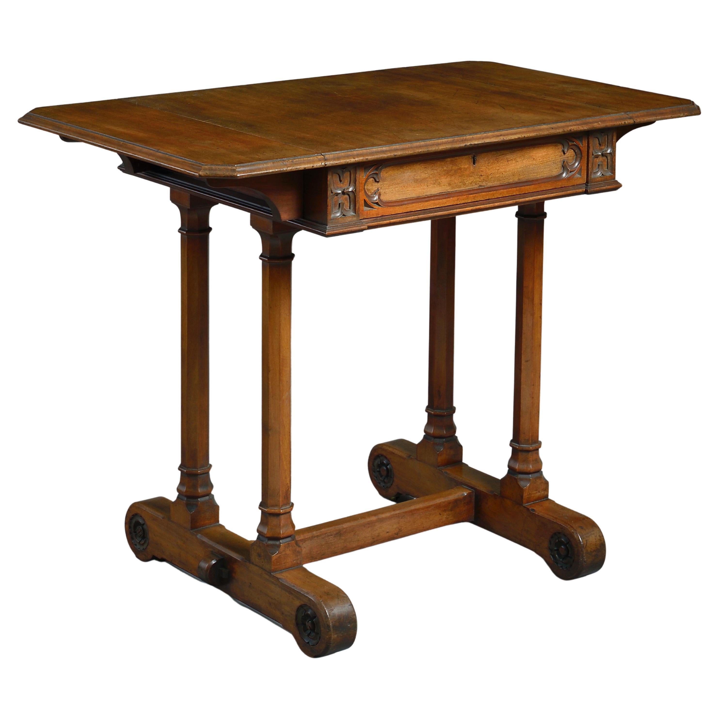 Early Victorian Gothic Walnut Pembroke Table For Sale