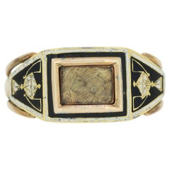 Early Victorian Hair Locket Black Enamel Mourning Ring