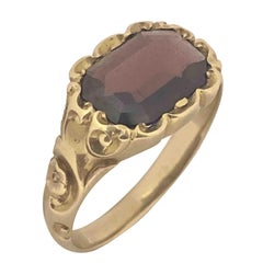 Early Victorian Hand Chased Gold and Garnet Ring
