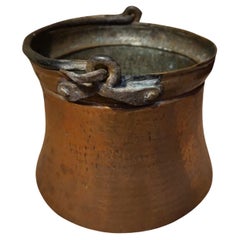 Antique Early Victorian Hand Hammered Concave Pure Copper Bucket With Solid Rivet Handle