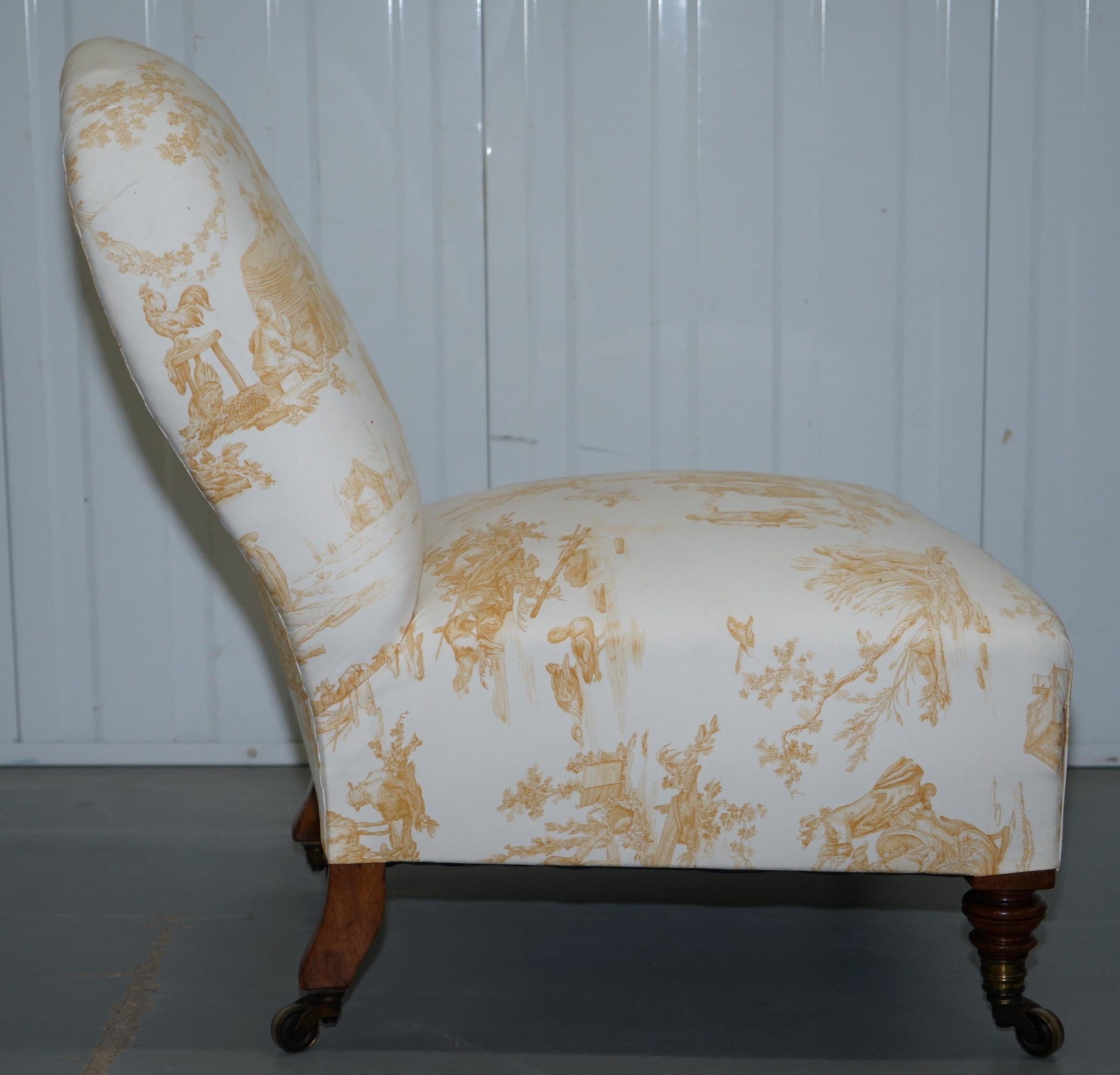 19th Century Early Victorian Howard & Son's Walnut Chair French Toile Upholstery Armchair