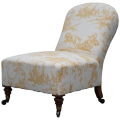 Early Victorian Howard & Son's Walnut Chair French Toile Upholstery Armchair