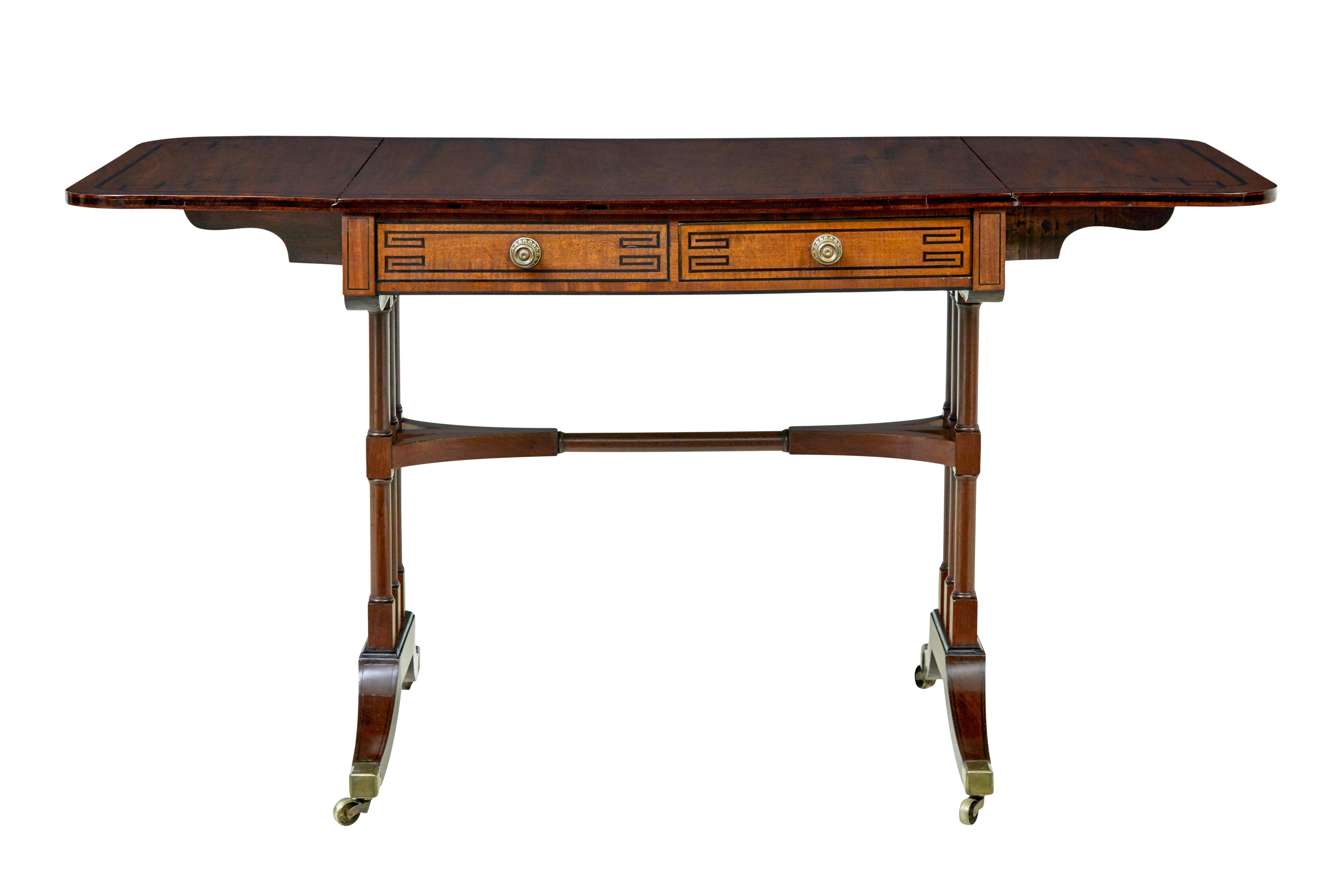 English Early Victorian inlaid mahogany sofa table For Sale