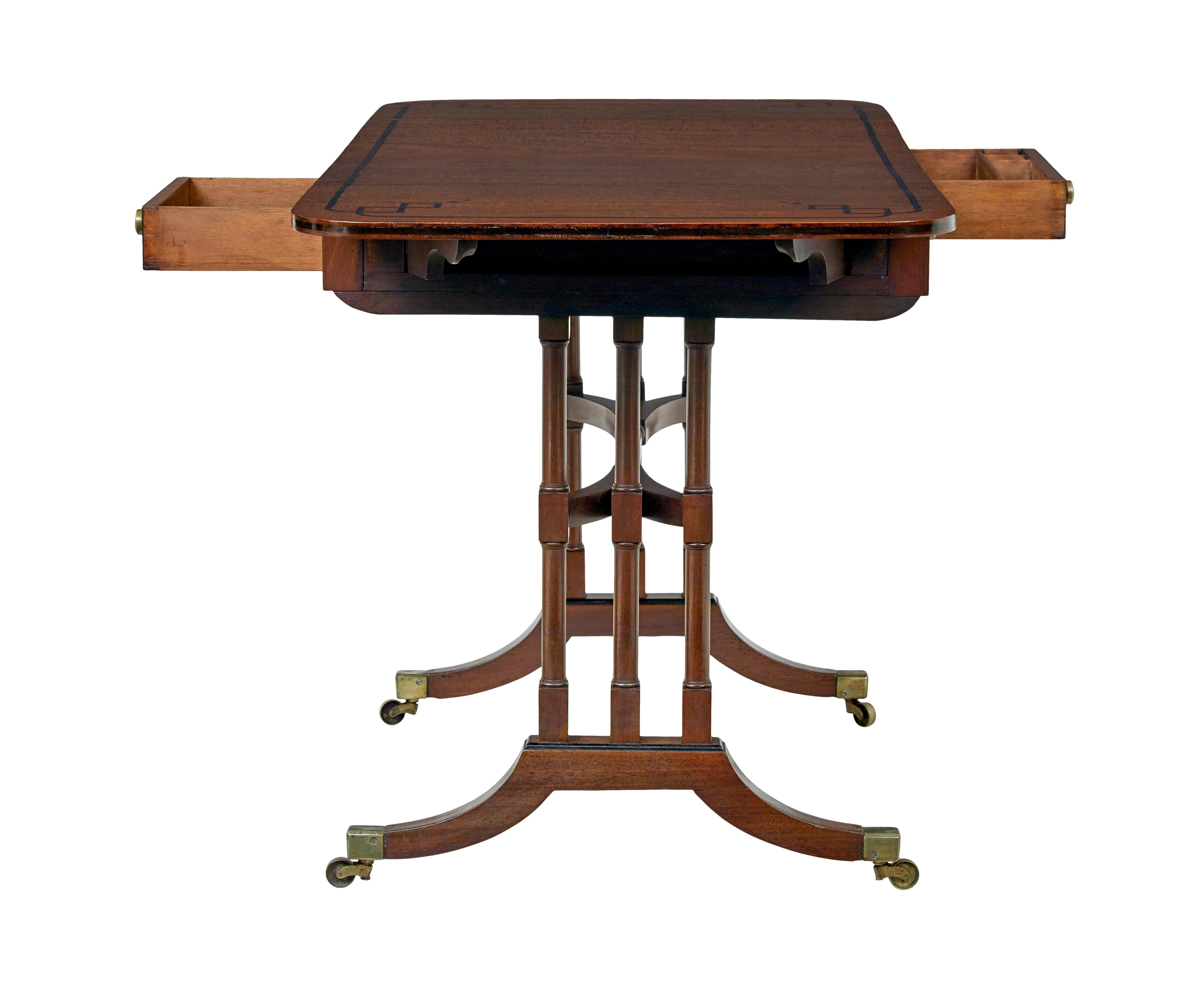 19th Century Early Victorian inlaid mahogany sofa table For Sale