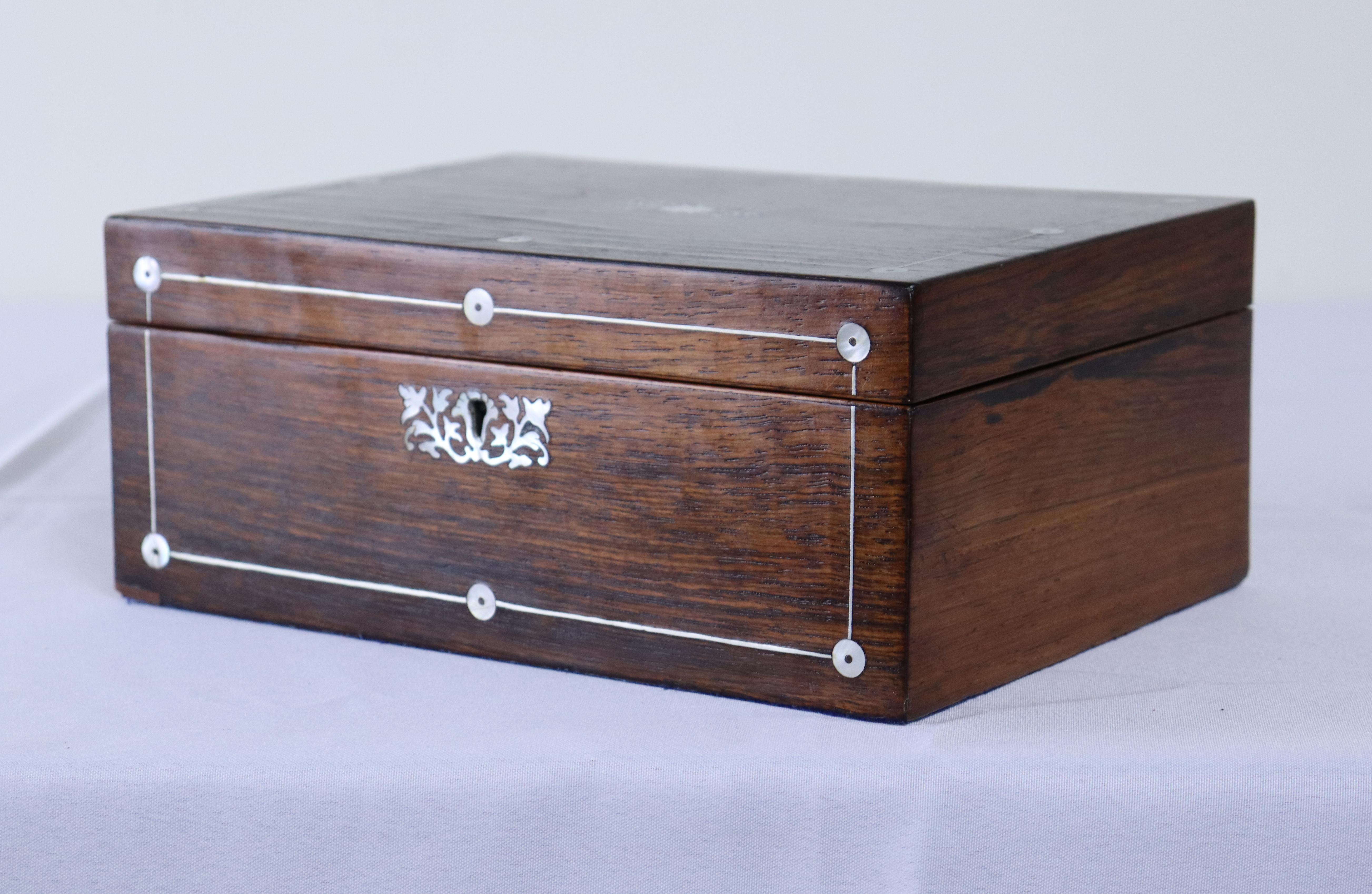 Mother-of-Pearl Early Victorian Inlaid Rosewood Jewelry Box For Sale