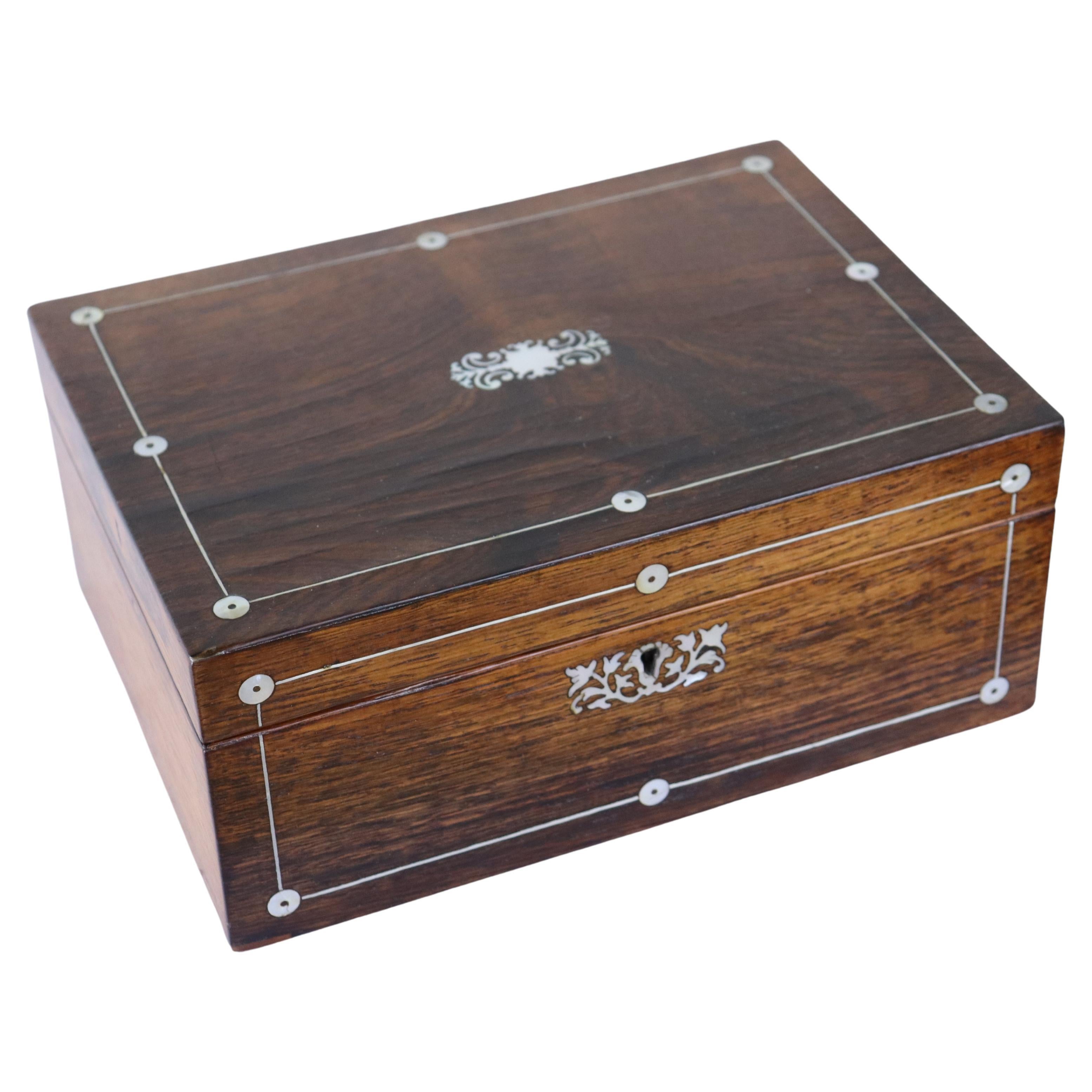 Early Victorian Inlaid Rosewood Jewelry Box For Sale