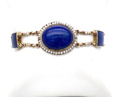 Pulsera victoriana antigua de lapislázuli, perlas y oro de 14 quilates