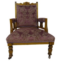 Antique Early Victorian Library Reading Chair in Floral Chenille