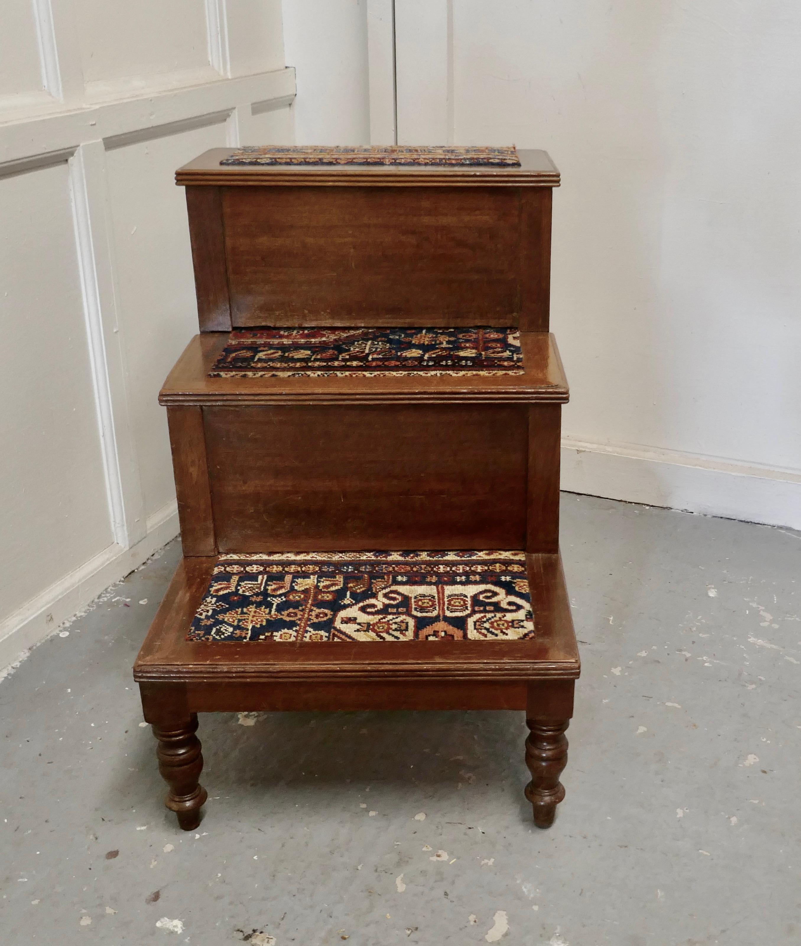 Early Victorian Library Steps on Turned Legs


A great set of Early Victorian Library steps
This set of steps is in good condition, the top step and the middle step have hinged lids. 
The centre step slides out so that and can be used for