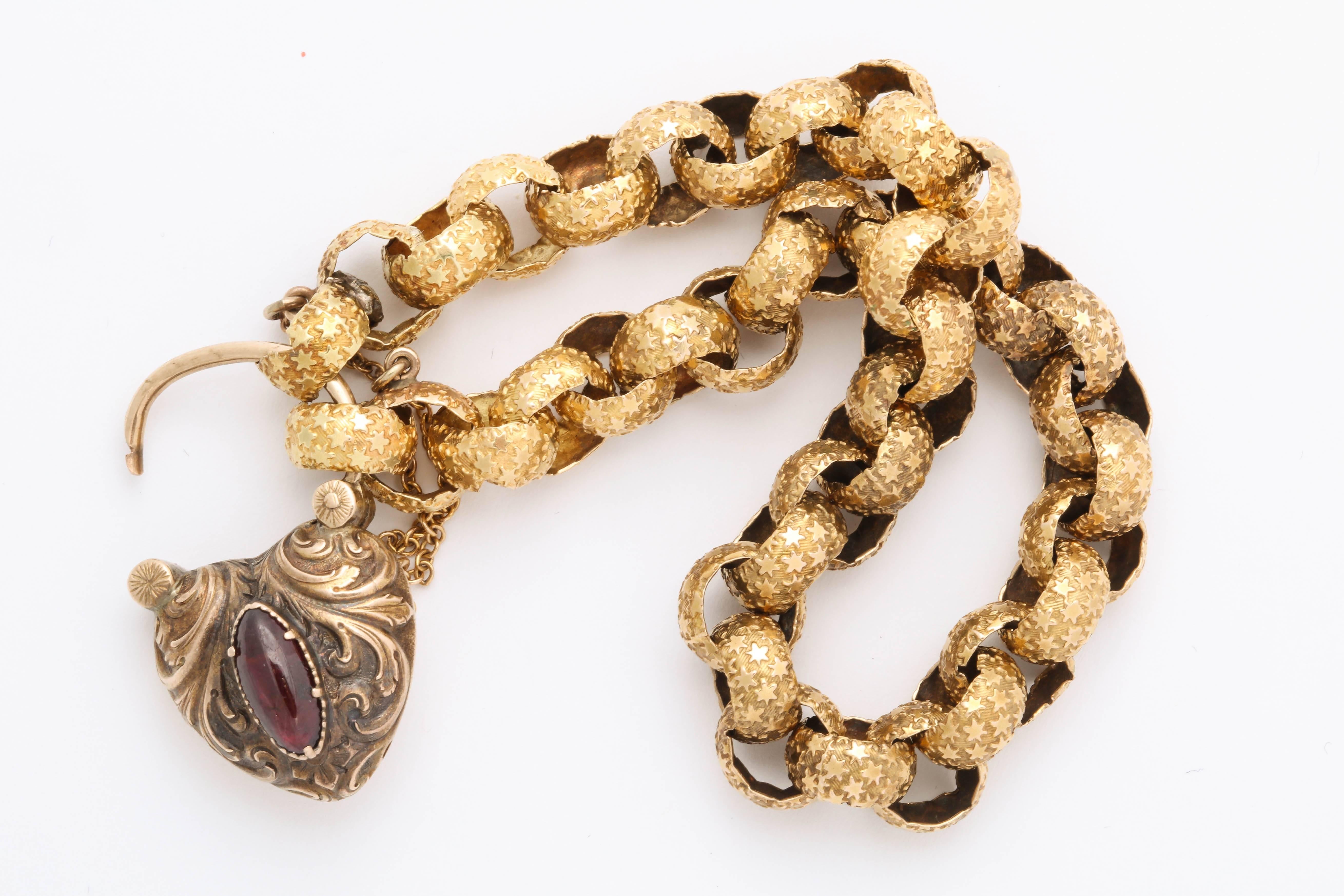 Early Victorian Link Bracelet with Heart Locket Closing In Excellent Condition In New York, NY