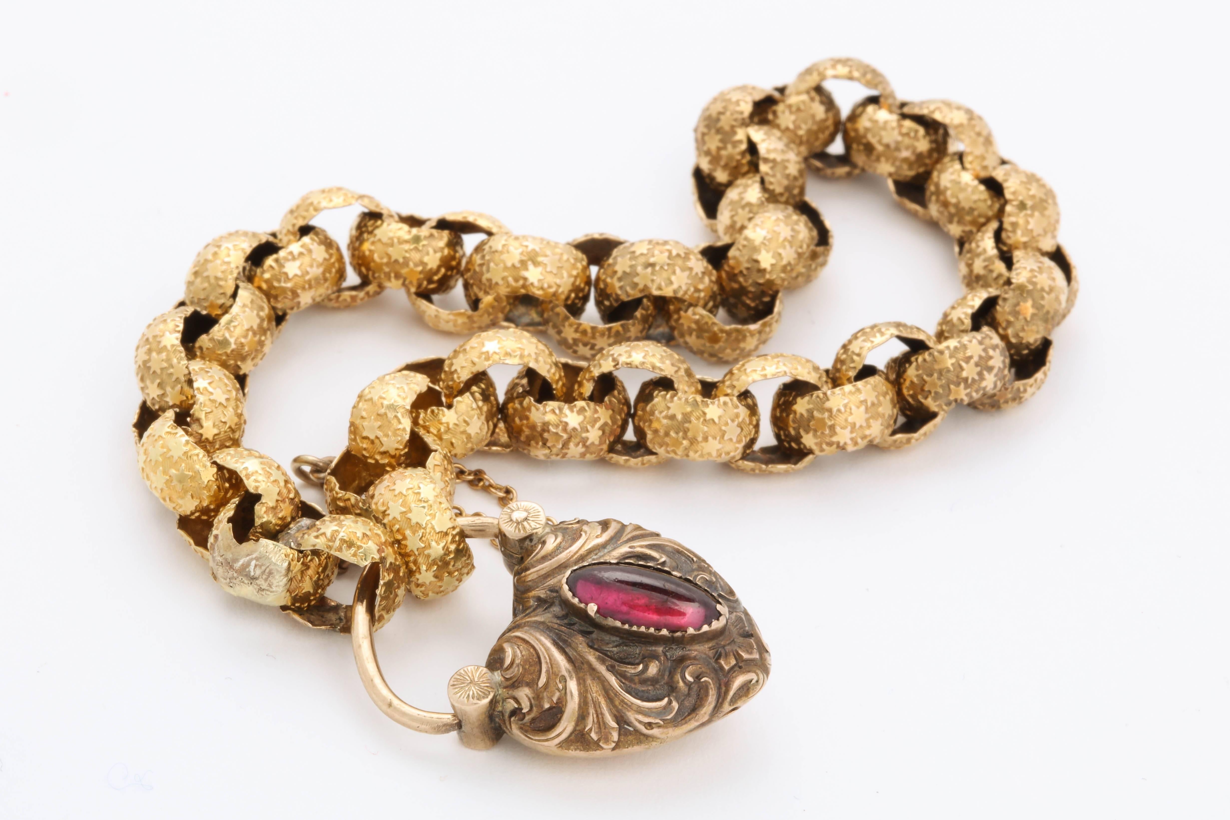 Women's or Men's Early Victorian Link Bracelet with Heart Locket Closing
