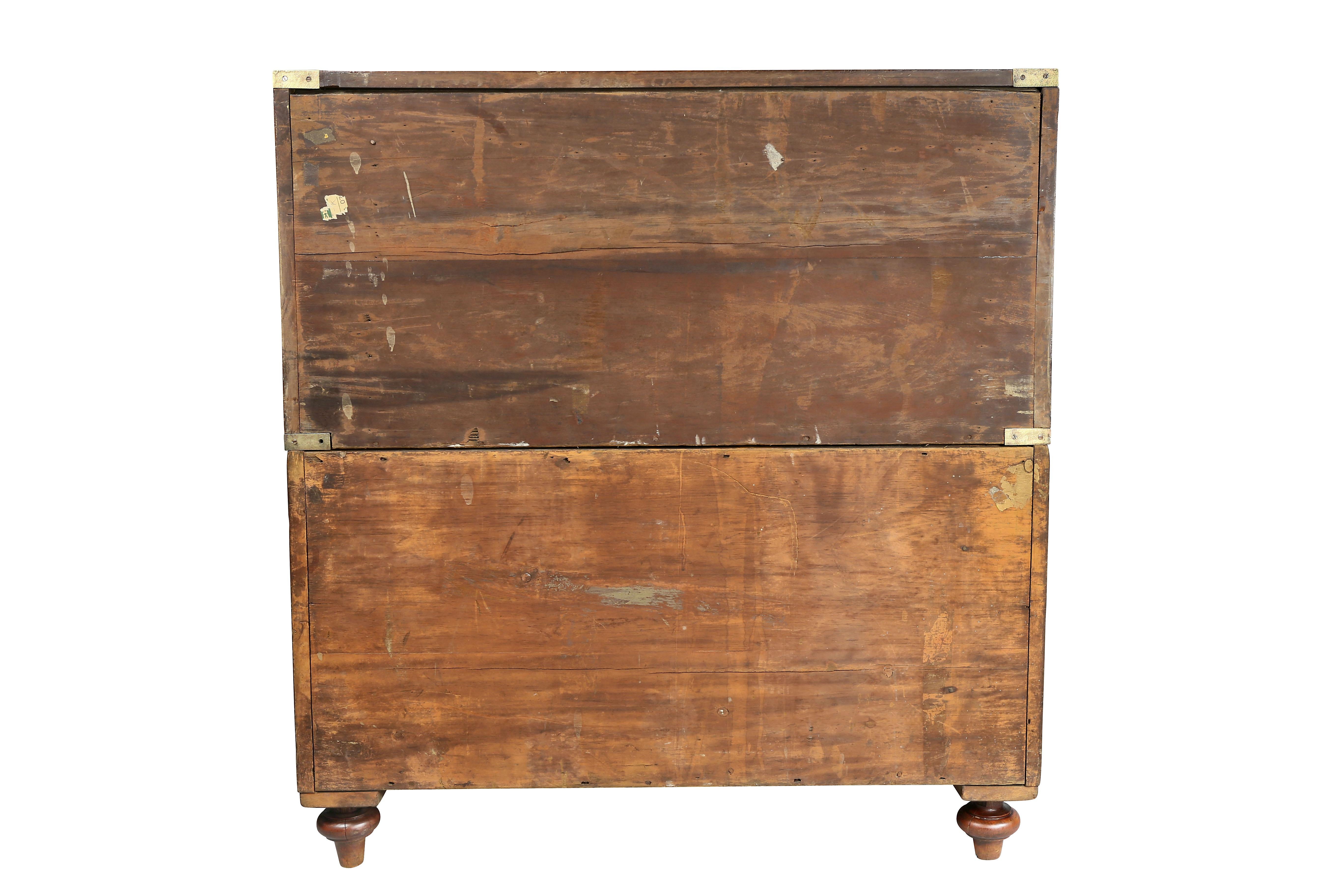 Early Victorian Mahogany And Brass Bound Campaign Chest 7