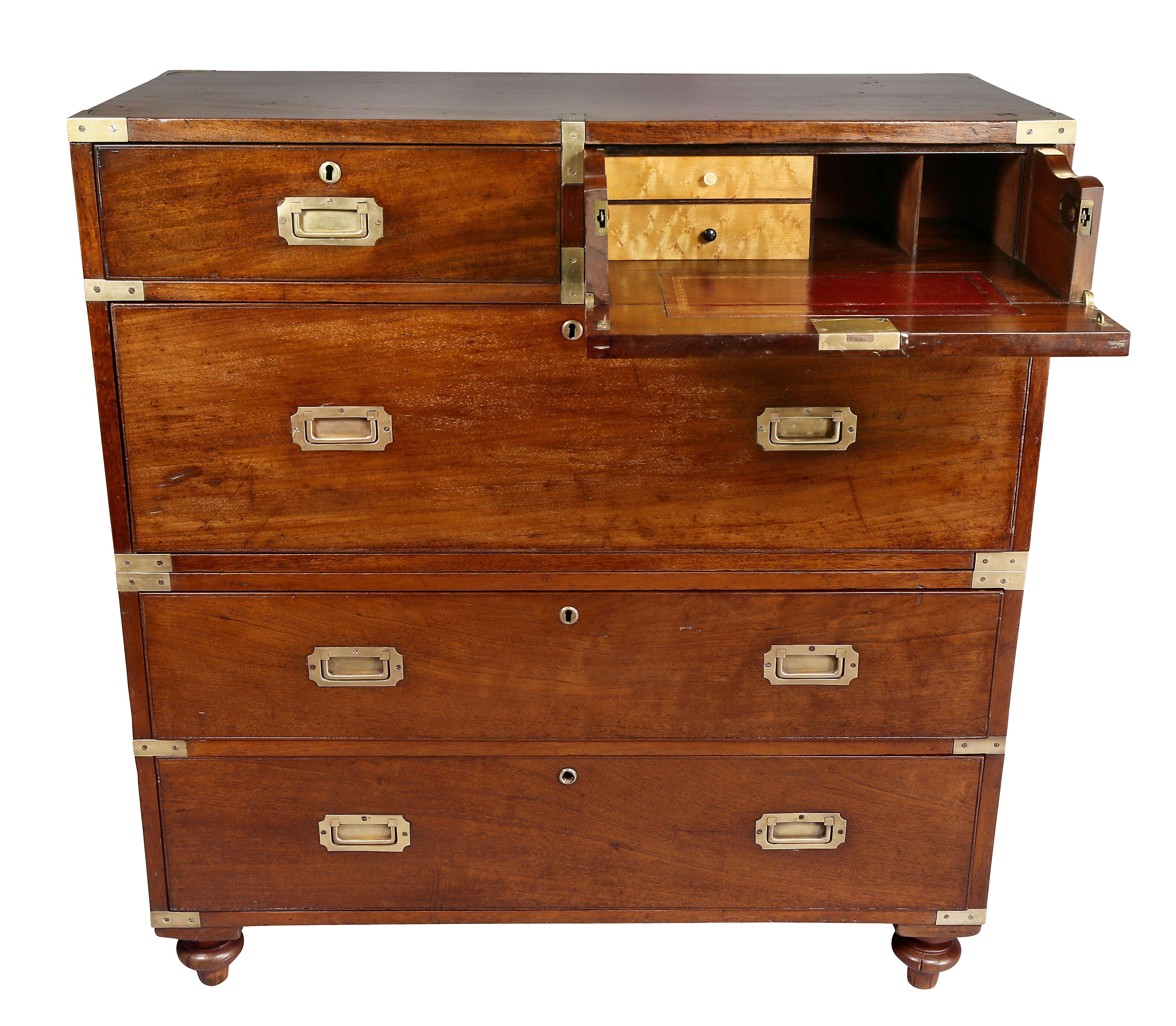 Early Victorian Mahogany And Brass Bound Campaign Chest In Good Condition In Essex, MA