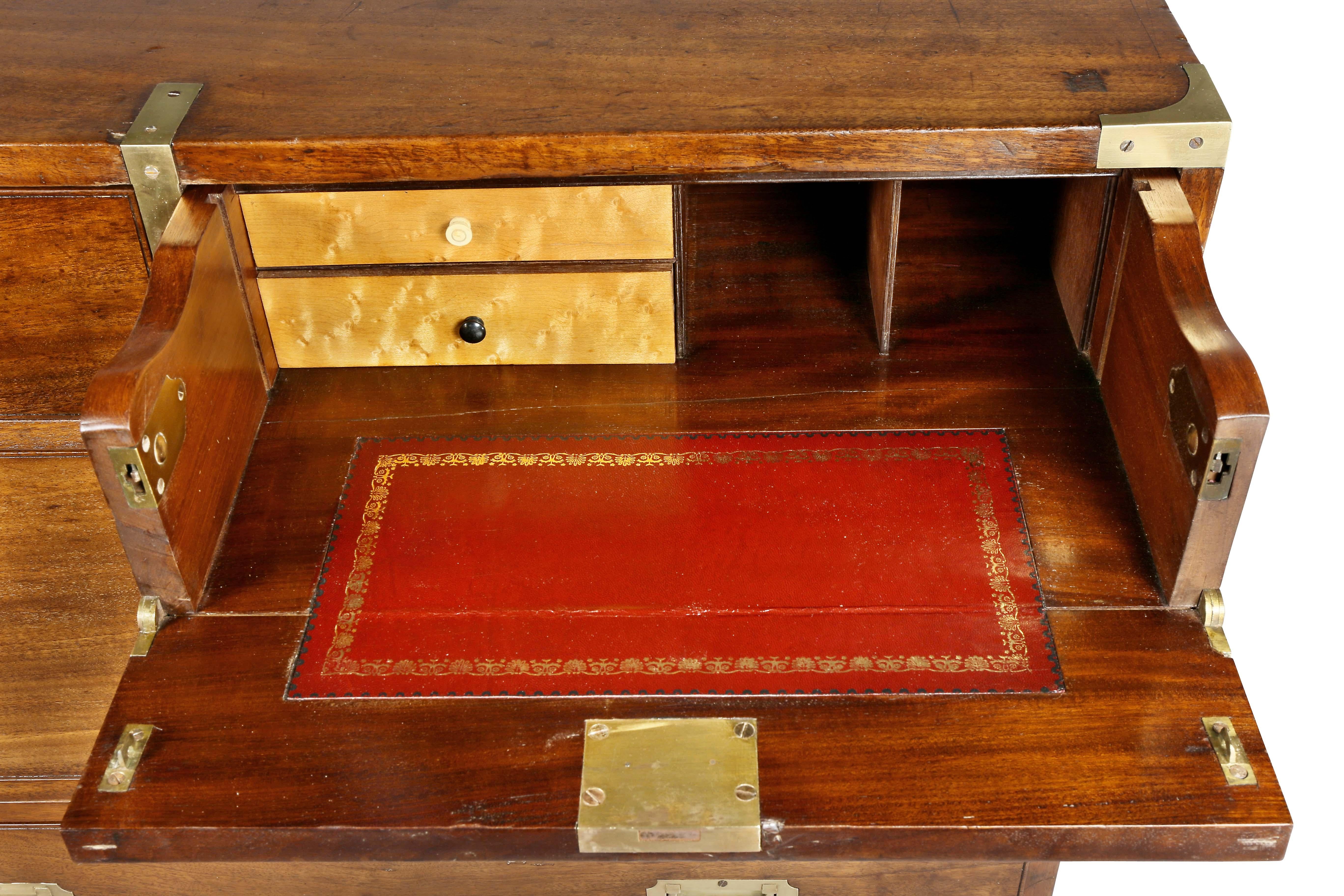Mid-19th Century Early Victorian Mahogany And Brass Bound Campaign Chest