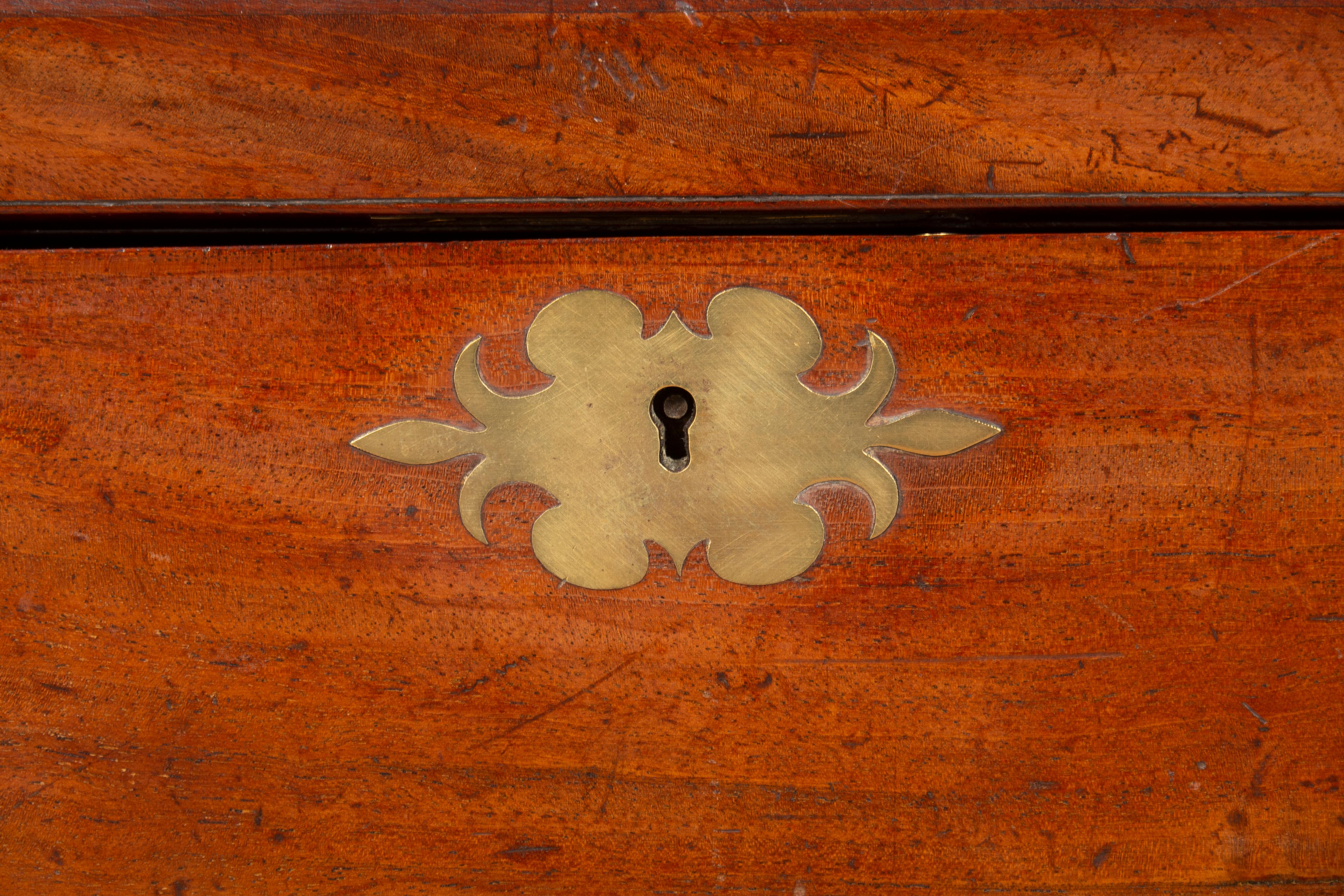 Early Victorian Mahogany and Brass Campaign Box on Brass Base In Good Condition In Essex, MA