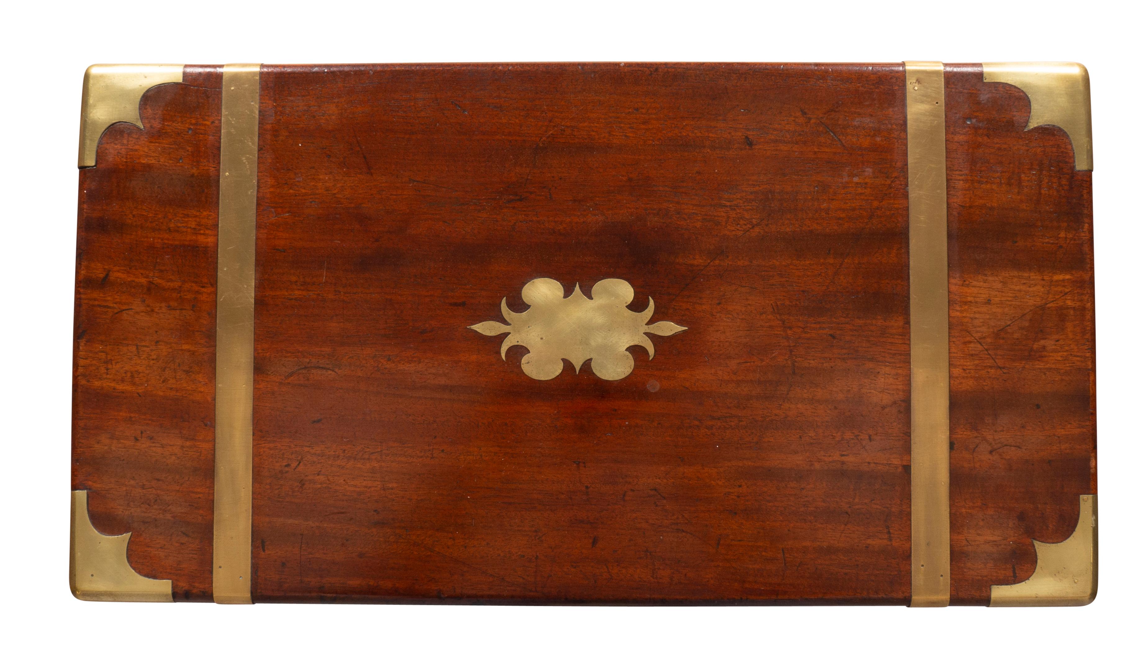 Mid-19th Century Early Victorian Mahogany and Brass Campaign Box on Brass Base