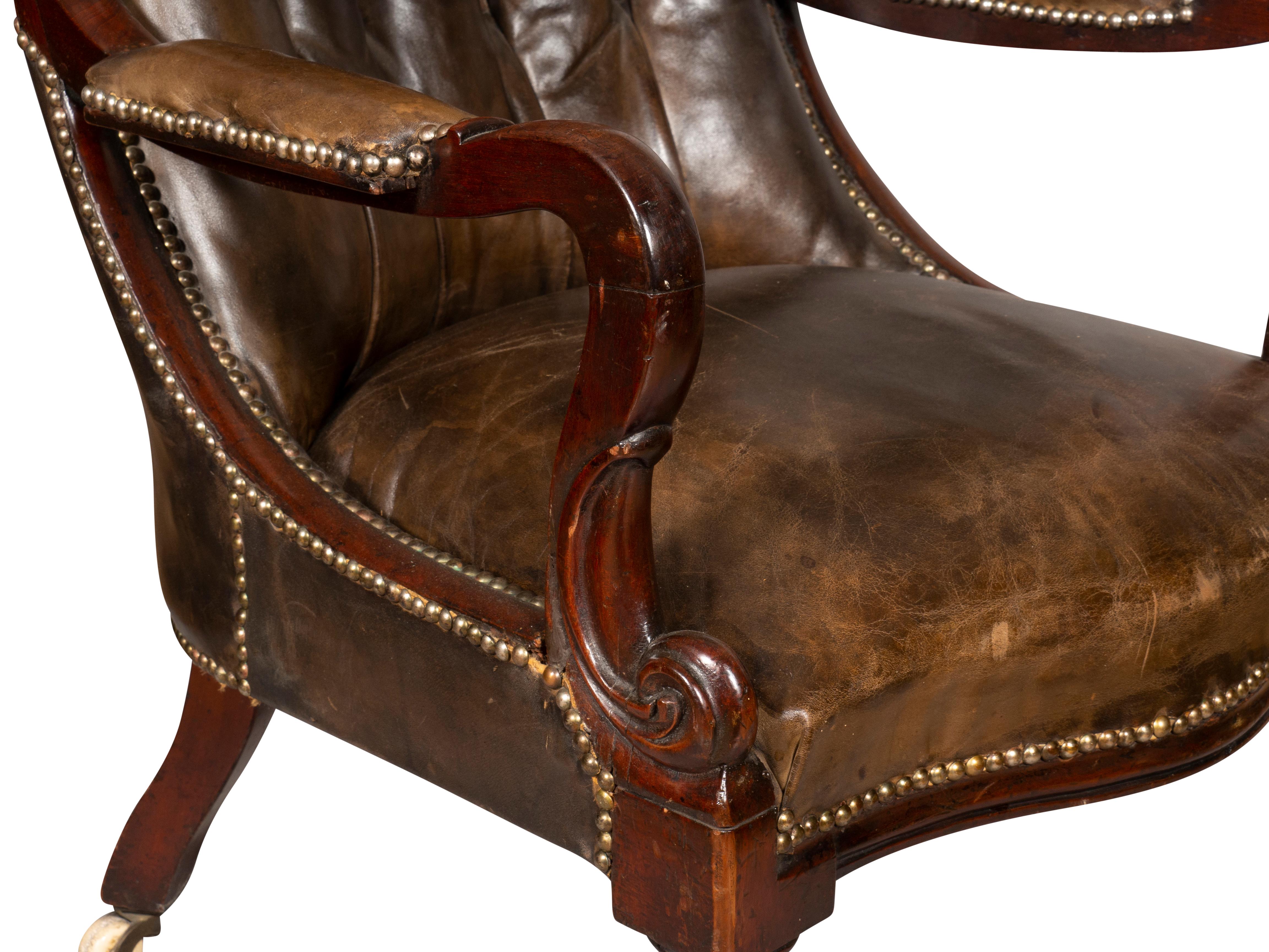 Early Victorian Mahogany And Leather Armchair 6