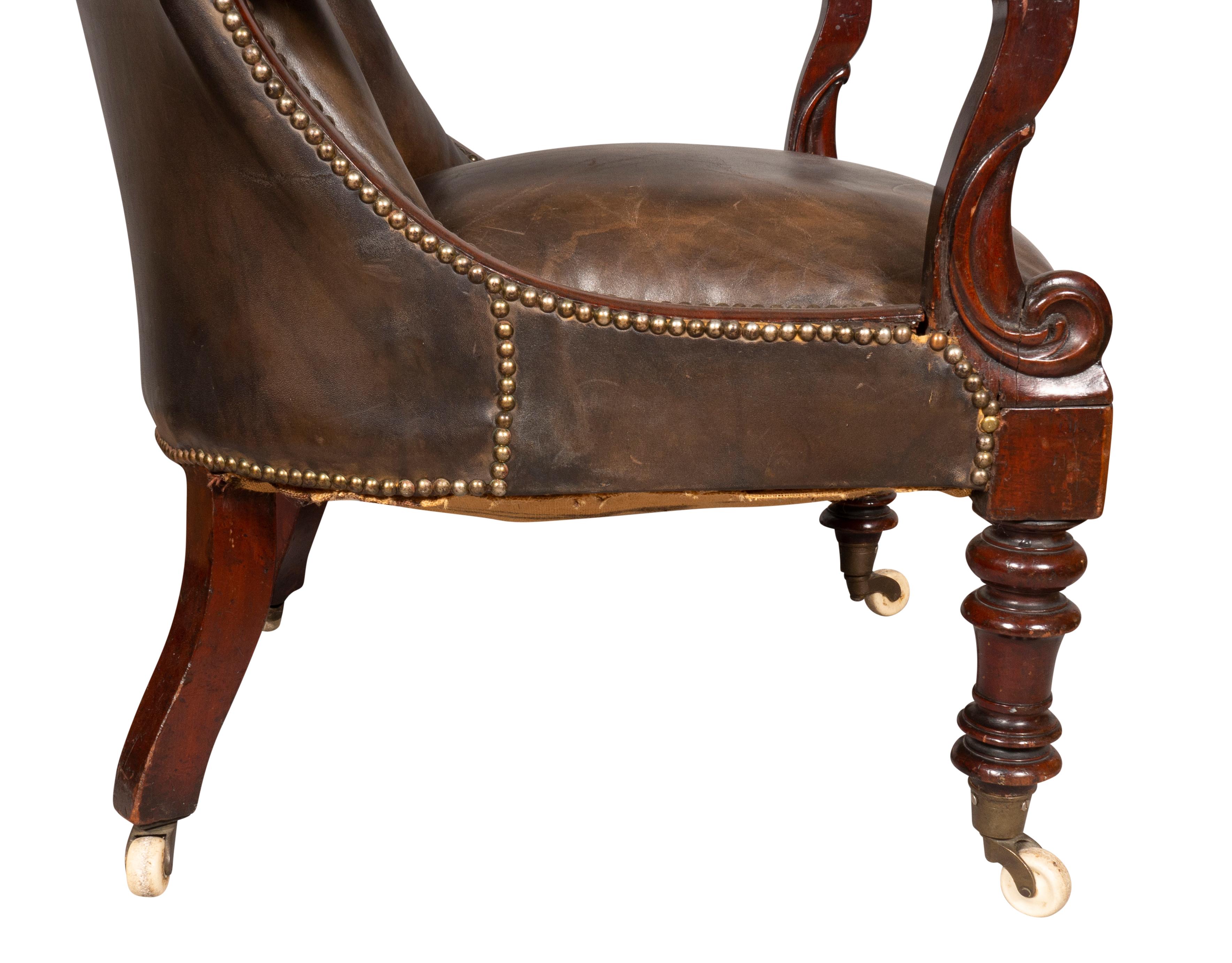 Early Victorian Mahogany And Leather Armchair 7